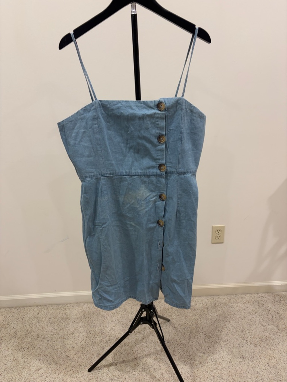 Light Blue Button-Front Spaghetti Strap Dress